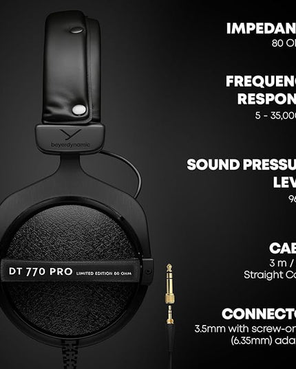 beyerdynamic DT 770 Pro 80 ohm Limited Edition Professional Studio Headphones, Black