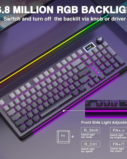 AULA S98 Pro Wireless Mechanical Keyboard with Screen & Knob,2.4GHz/USB-C/BT5.0 Hot Swappable Creamy Keyboard,Pre-lubed Linear Switches,Side Printed PBT Keycaps,RGB Backlit Gaming Keyboards