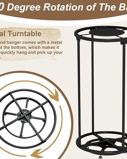 Rotatable Round Garment Display Rack, Floor-Standing Double Space Multi-Purpose Metal Shelf for Clothes Storage, Commercial Clothing Organizer in Retail Boutiques (Black, 27.6"x 51.2")