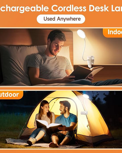 Mubarek Desk Light,3600mAh Battery Operated Light,5 Brightness+5 Color Clip on Reading Lamp,400LM 36 LED Desk Lamp with Clamp,Rechargeable Lamps Cordless Lamps, Reading Lights for Books in Bed,Table