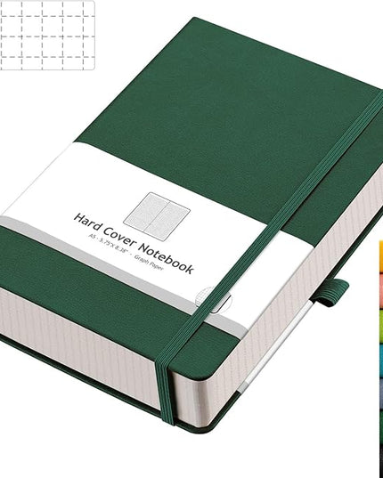AHGXG Graph Paper Notebook - 320 Pages Grid Notebook Thick Journal A5, 100gsm Thick Graph Paper, Leather Hardcover, Inner Pocket,5.75'' × 8.38''- Green