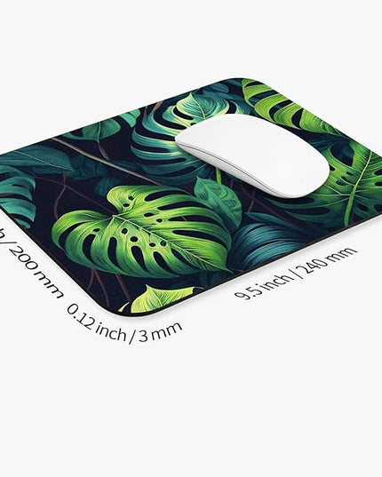 Square Mouse Pad Green Leaves, Personalized Premium-Textured Custom Mouse Mat Design, Washable Mousepad Cloth, Non-Slip Rubber Base Computer Mouse Pads for Wireless Mouse