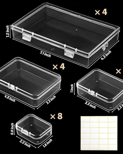 24 Pack Mixed Sizes Small Plastic Storage Containers, Mini Rectangular Small Items Organizer Boxes with Hinged Lids and Labels for Craft Jewelry Beads