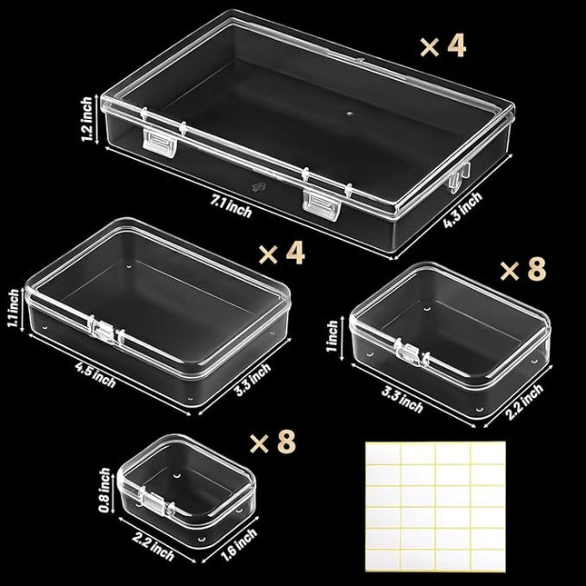 24 Pack Mixed Sizes Small Plastic Storage Containers, Mini Rectangular Small Items Organizer Boxes with Hinged Lids and Labels for Craft Jewelry Beads