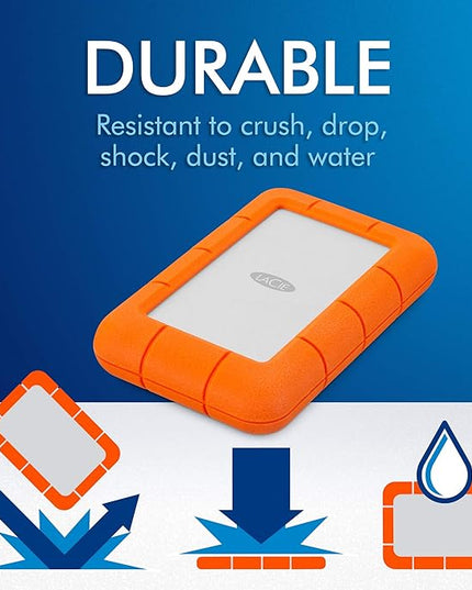 LaCie Rugged 5TB Portable External HDD - USB 3.0/2.0 Compatible, Shock/Dust/Rain Resistant for Mac & PC, Orange, Grey