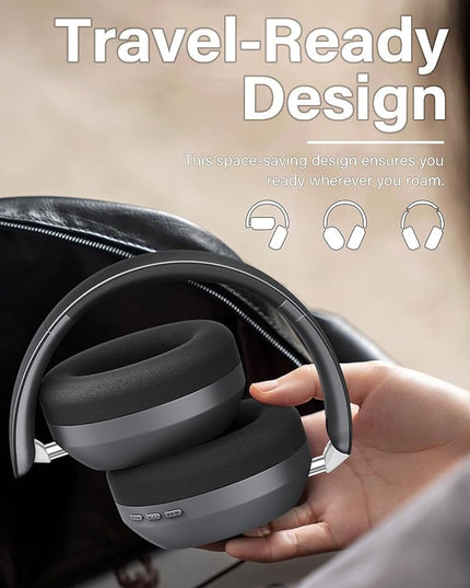 Wentronic Y05 Bluetooth Headphones Wireless Over Ear Noise Cancelling with Microphone 48 Hours Playtime, High Sound Quality Foldable Soft Earpads Headphones for Travel-Space Grey