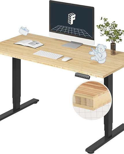 FlexiSpot E6 Bamboo 3-Stage Dual Motor Electric Standing Desk 55 x 28 Sit Stand Up Desk, Holds 220 lbs, Adjustable Height w/ Memory Presets, Solid Bamboo Desktop & Black Frame, Ships in 2 Boxes