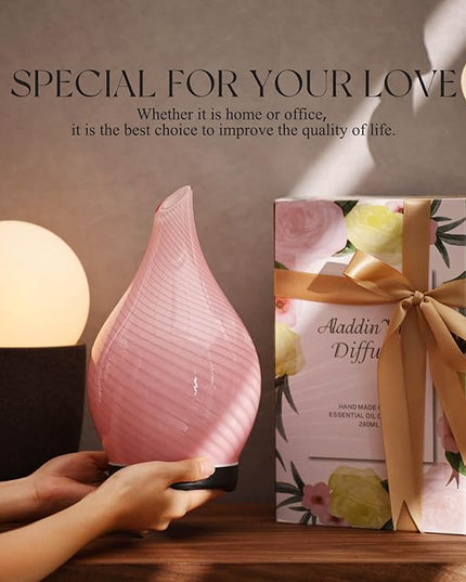 Porseme 280ml Essential Oil Diffuser Glass Color Changing Aroma Air Diffusers Aromatherapy Ultrasonic Cool Mist Humidifier 7 Running Hours Waterless Auto-Off for Sleeping, Yoga, Spa (Pure Pink)