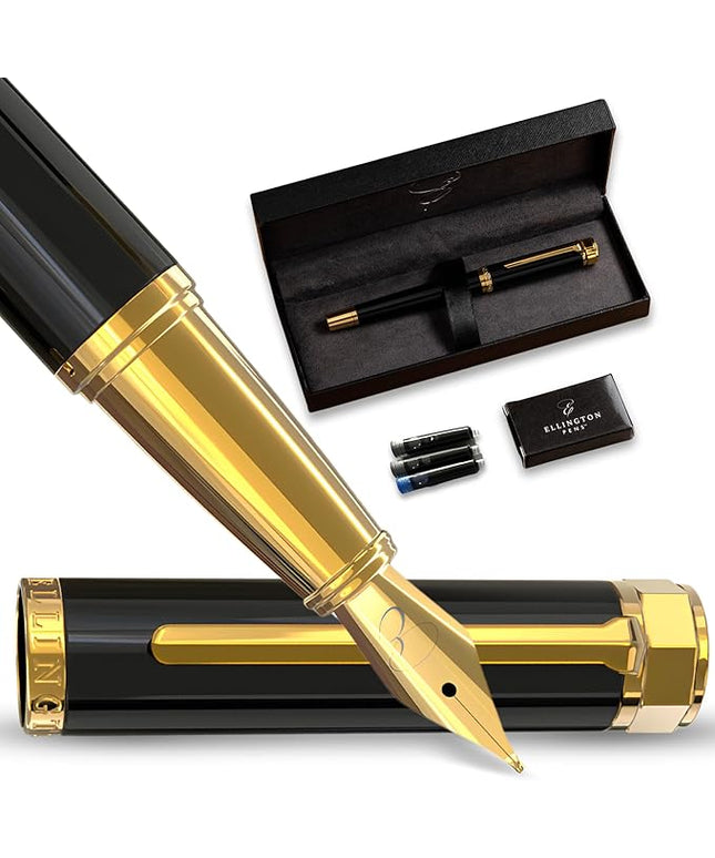 Ellington Pens Luxury Fountain Pen Set- Smooth Fine Nib- Includes 3 Ink Cartridges, Refillable Ink Converter, Gift Box -Fountain Pens For Writing, Calligraphy, Journaling, Sketching (Noble Heritage)