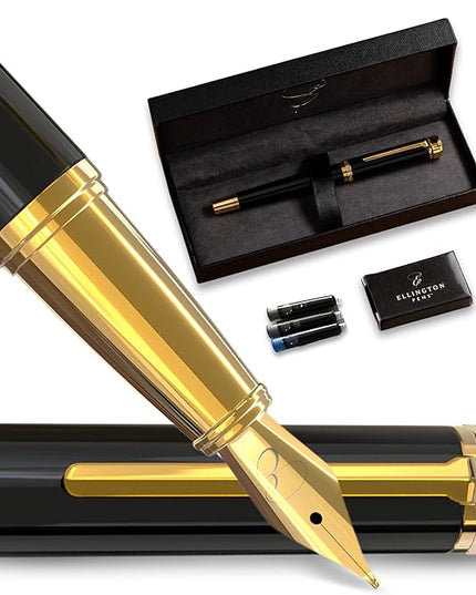 Ellington Pens Luxury Fountain Pen Set- Extra Fine Nib- Includes 3 Ink Cartridges, Refillable Ink Converter, Gift Box -Fountain Pens For Writing, Calligraphy, Journaling, Sketching (Noble Heritage)