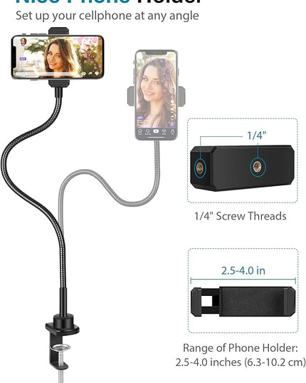 InnoGear Webcam Stand with Phone Mount, Desk Camera Arm Stands Gooseneck for Logitech Webcam BRIO 4K C960 C920 C920S C922 C922x C925e C930 C930e C615 NexiGo N60, Right Light, Gopro with 1/4" Thread