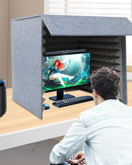 Portable Recording Isolation Booth, 60*60*60'' Desktop Soundproof Cover, Foldable Acoustic Soundproof Shield with Double-Layer Sponge & Polyester Panels for Home Studio Podcasting and Live Streaming