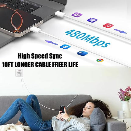 iPhone 17 16 Charger,4-Port USB C Charger Block Fast Charging 2Pack 40W Apple Wall Charger with 10FT USB C to C Woven Braid Cable Cord for iPhone 17 Pro Max/17 Pro/17/Air/16e/16 Pro Max/16 Plus/15