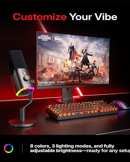 MAONO PD100WS Wireless Gaming Microphone for PC, Dynamic Streaming USB Mic with 3 Level Noise Cancelling,RGB,Mute Button, Software EQ,Computer Boom Mic for Podcast, Vocal Recording, Black