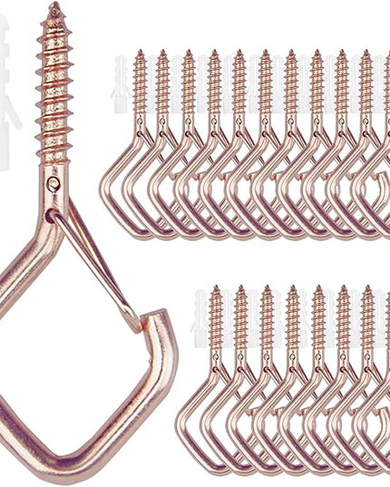 Sexoeie 20PCS Eye Screw Hooks for Hanging Heavy Duty with Safety Buckle.Metal Ceiling Hooks for Hanging Plants,Cup,Wind Chime,Bird Feeders,String Lights at Indoor&Outdoor,2.36 Inch(No Drill Bit)