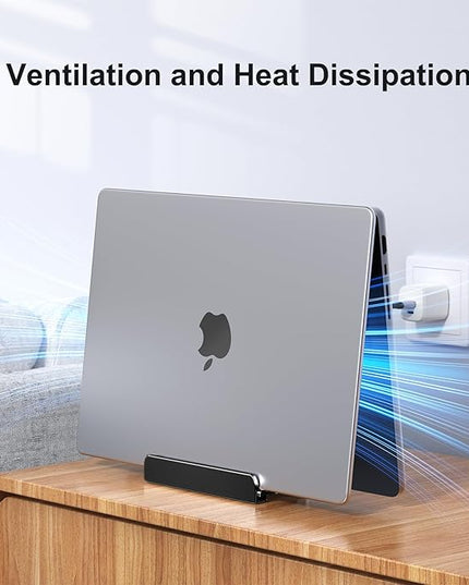 Vertical Laptop Stand, Aluminum Laptop Holder, Adjustable 3-in-1 Design, Compatible with MacBook, MacBook Pro/Air, Dell, HP, Lenovo, Up to 17.3 inches (Black)