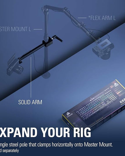 Elgato Solid Arm, Holding Arm with Padded Clamp for Easy Mounting and Adjusting of Lights, Cameras, and Microphones, for Streaming, Videoconferencing, and Studios