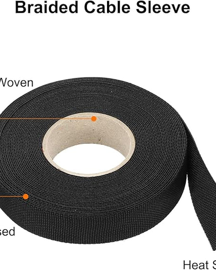 MECCANIXITY Braided Cable Sleeves Heat Shrinkable Fabric Sleeving, 5/8" 40ft Black 2:1 Ratio Heat Shrinkable Cord Protector for Harness Cable, Network Cable Protection, Cable Management