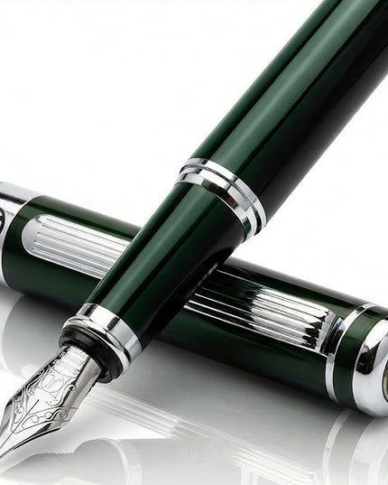 Scriveiner British Racing Green Fountain Pen - Stunning Luxury Pen with Chrome Finish, Schmidt Nib (Medium), Best Pen Gift Set for Men & Women, Professional, Executive, Office, Nice Pens