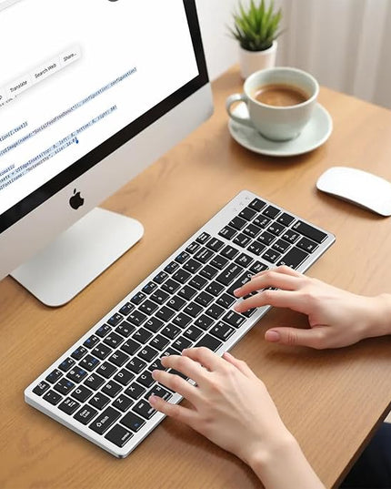 KVTVOU for Ultra-Slim Wireless QWERTY Keyboard, 3-in-1 Connection Modes (Dual Bluetooth+2.4G), Multi-Device Switching, Power-Saving & Anti-Slip, Compatible with PC/Laptop/Tablet/Phone, Black