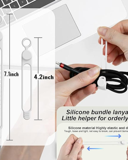 Nearockle Silicone Cable Ties Cord Organizer for Cable Management, 16PCS 4.2" and 7.1" Reusable Cable Organizer Electronic Accessories for Home, Office, Kitchen, School, Travel (White)