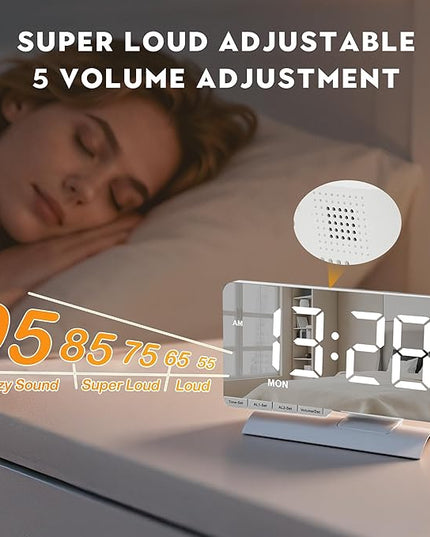 SZELAM Digital Clock,Alarm Clock Bedside,7.3'' Large LED Mirror with Date Display,Dual Alarm with 3 Mode,Brightnee Adjust,DST,Snooze Function,USB C Charging Port,5 Levels Volume for Desk Bedroom Teens