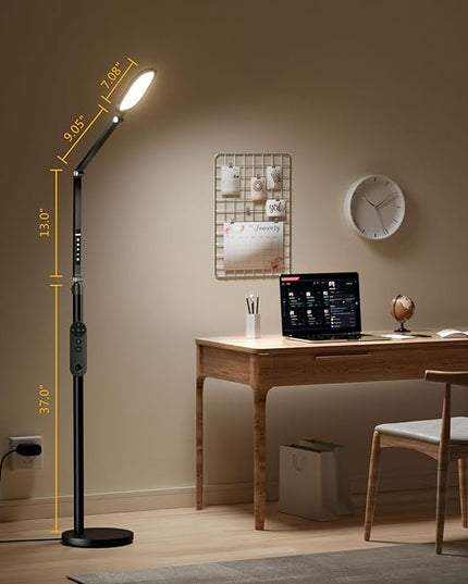 Ring Light with Stand, 15W Dimmable Zoom Lighting for Computer, Home Office, Reading, Video Calls, 66 Inches Floor Lamp with Flexible Swing Arm, AC Plug, Remote, Memory & Timer CRI >95