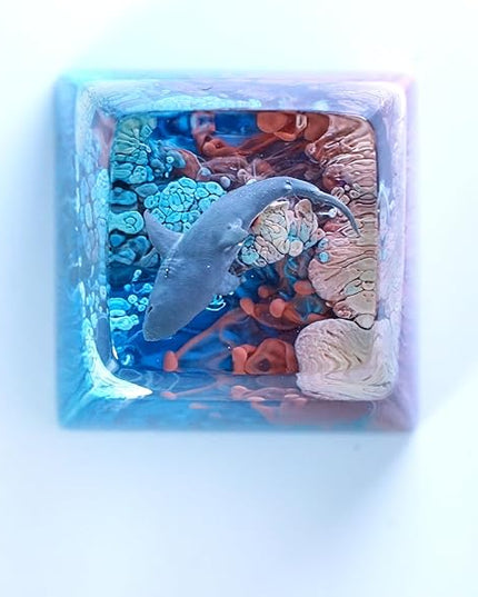 Shark Artisan Keycap Earthy Brown and Deep Blue Ocean R1 SA Profile Custom Sea Creatures Keycaps 1U ESC Handmade Gaming Resin Key Cap Cherry MX Switch Compatible Mechanical Keyboard Sea Lover Gift