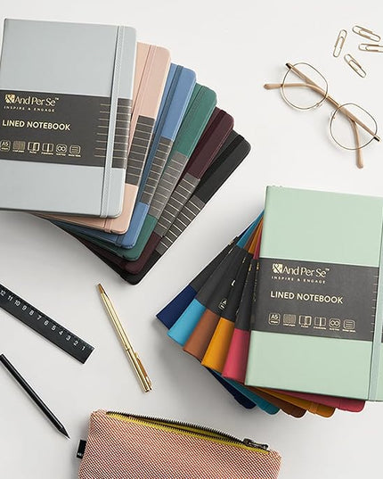 &And Per Se Lined Journal Notebook (3 Packs), 160 Pages 100GSM Thick Paper, A5 Hardcover College Ruled Journals for Writing, 5.7'' x 8'' (Brown, Blue & Green)