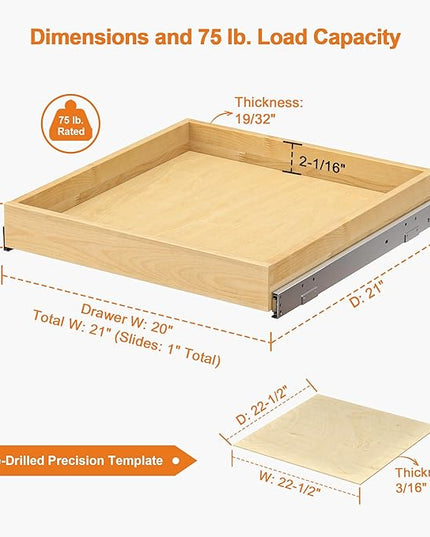 ALINE FURNITURE Pull Out Drawers for Cabinets Birch Wood, 21" W X 21" D Soft Close Slide Out Drawer for Kitchen Cabinets, Pull-out Shelves, Sliding Shelf for Pantry Cabinet Organizer