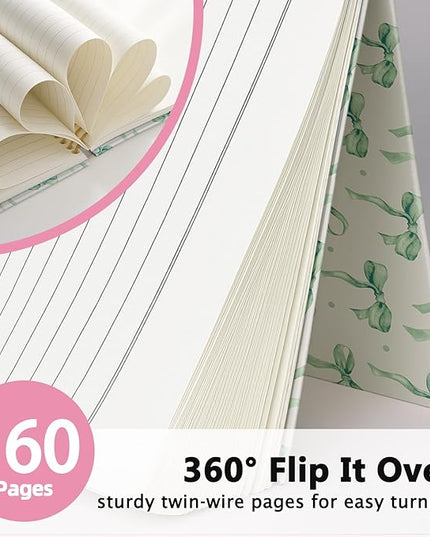 LIANGW Boho Green Bow Notebook Journal for Teen Girls & Women, Preppy Cute Journal Gifts for Women, Girly Gifts, Green Bow Office Supplies, Hardcover Spiral Notebook, 5.5x8.3 Inch