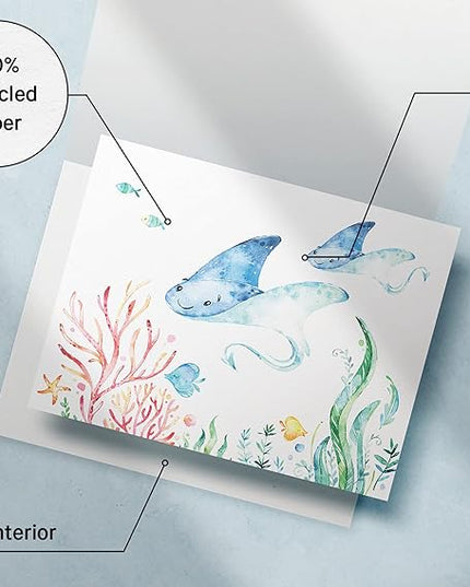 Twigs Paper - Assorted Ocean Animals Greeting Cards - Stationery Cards with Envelopes - Thank You Card - Blank Note Cards - Greeting Cards for All Occasions - Made in USA (5.5 x 4.25, Set of 12)