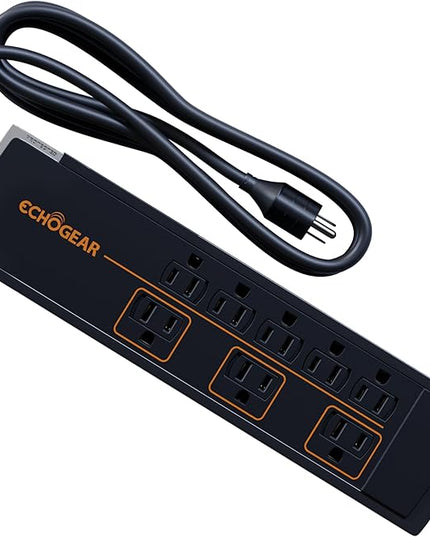 ECHOGEAR ShockBlocker 8 Outlet Surge Protector Power Strip - Slim Design Can Power & Protect Your Entire TV, Office, Or Gaming Setup - Advanced Surge Suppressor with 3420 Joules of Protection