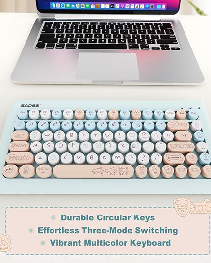 Wireless Bluetooth Keyboard for iPads Tablet Mac PC Laptop Desktop Smart Phone,Cute Typewriter Style Computer Keyboard with Round Raised Keys,Colorful Mini iPad Keyboard for Kids Girl Women-Cream Blue