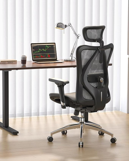 SIHOO M57 Ergonomic Mesh Office Chair, High Back Home Desk Chair with 3D Armrests, Lumbar Support and Adjustable Headrest, Comfortable Computer Chair, Big & Tall Office Chair Hold 330 LBS-Grey