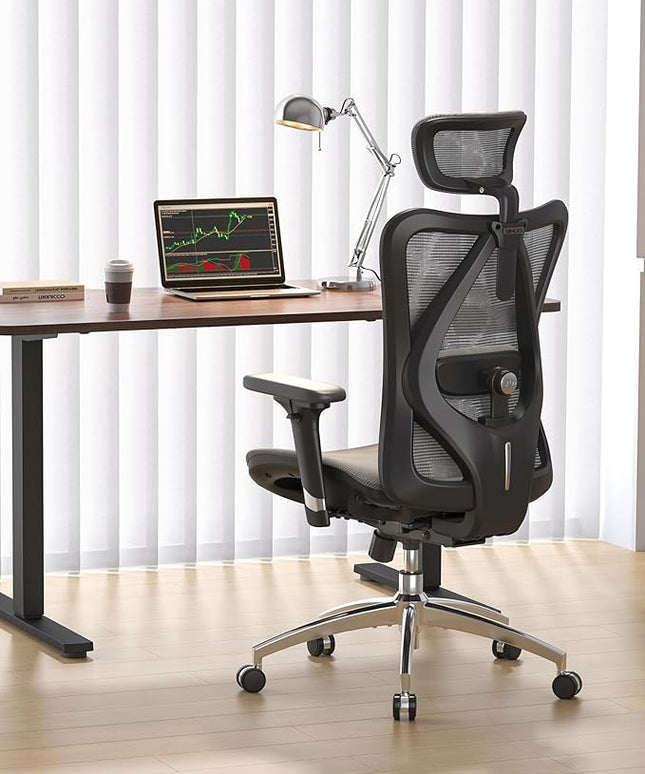 SIHOO M57 Ergonomic Mesh Office Chair, High Back Home Desk Chair with 3D Armrests, Lumbar Support and Adjustable Headrest, Comfortable Computer Chair, Big & Tall Office Chair Hold 330 LBS-Grey