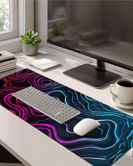 Large Mouse Pad Gaming Mousepad 31.5 x 11.8 Inch Keyboard Desktop Mat Diatomite XL Mouse Pad for Home and Office Desk Accessories with Neon Abstract Wave Pattern Artwork Diatomite