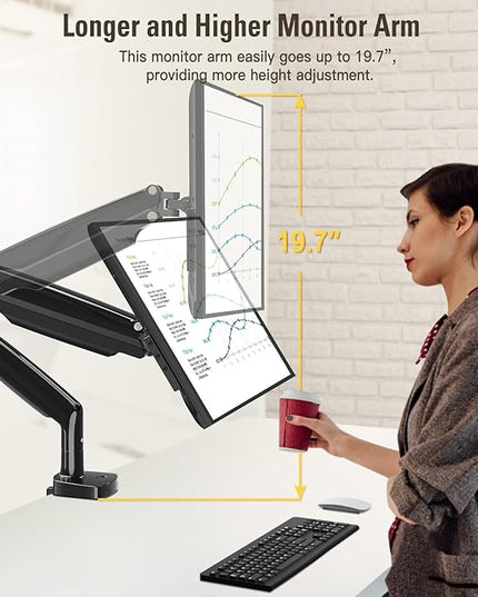 Single Monitor Mount Stand for 22-40" Computer Screens, Heavy Duty Gas Spring Monitor Arm Holds Up to 30.9 lbs, Adjustable Vesa Mount with C-Clamp & Grommet Base, Black