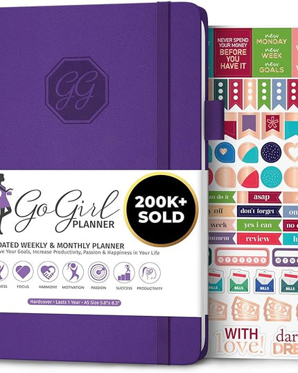 GoGirl Planner and Organizer for Women – A5 Size Weekly Planner, Goals Journal & Agenda to Improve Time Management, Productivity & Live Happier. Undated – Start Anytime, Lasts 1 Year – Purple