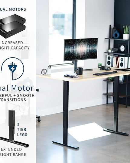 VIVO Electric 71 x 36 in Dual Motor Sit Stand Desk, Memory Height Adjustment, 2B Series, Light Wood Top Black Frame, DESK-KIT-2B7C-36
