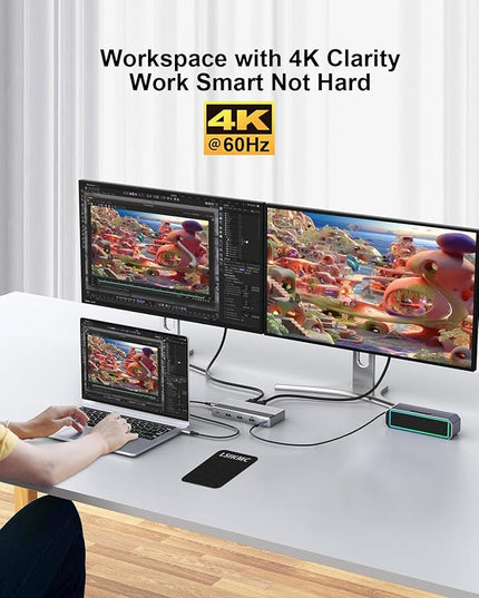 Dual Monitor Docking Station 4K@60Hz, USB C Laptop Docking Station with HDMI 4K, DP(4K@144Hz), 87W PD, Ethernet, 4USB/3.5Audio,usbc hub for HP/Dell/Lenovo Laptops