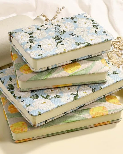 Small Journal for Women, Flower Notebook, B6, 5x7, Ruled Notebook & Blank Sketchbook, Embroidered Journal, Hardcover, Lay Flat, Note Taking Notebook, Cute Journal, White Gardenia