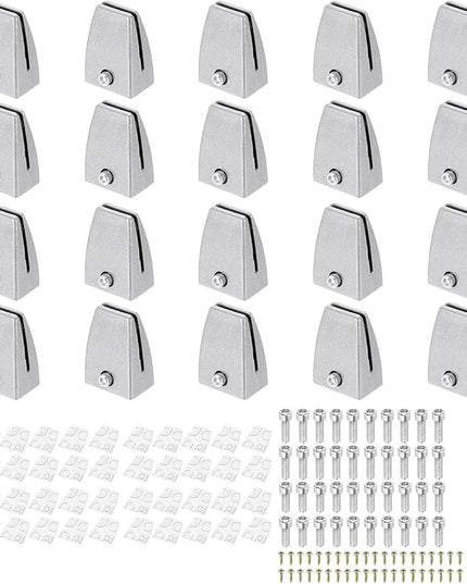 PATIKIL 20 Pcs Office Desk Partition Support Bracket, Aluminum Alloy Sneeze Guard Support Clamps Desktop Divider Clips for Offices Stores Counter Privacy Panel, Silver
