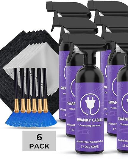 Swanky Screen Cleaner Kit: 6-Pack Microfiber Cloths & Electronic Cleaner Spray for TV, iPad, iPhone, Monitor & Laptop (17 Oz)