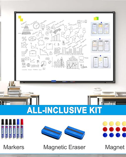 H-Qprobd 70"x40" White Board for Wall Large Magnetic Dry Erase Board with Black Aluminum Frame, Presentation Whiteboard Suitable for Home, Office, Classroom & Kitchen