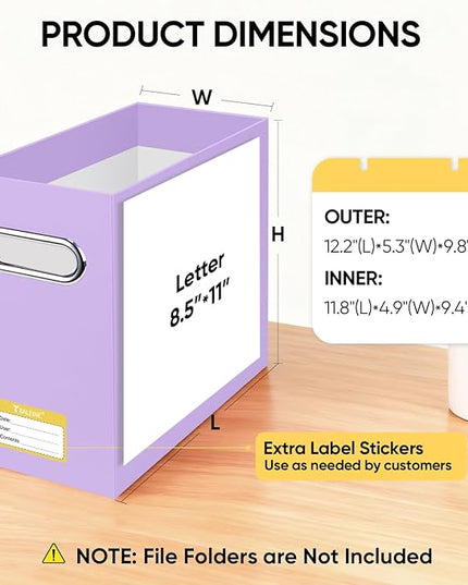 BALEINE File Organizer Box, Cardboard File Folder Organizer with Handle for Letter Size, Portable Collapsible Hanging Filing Box for Home Office Document Storage (2 Pack, Lavender)