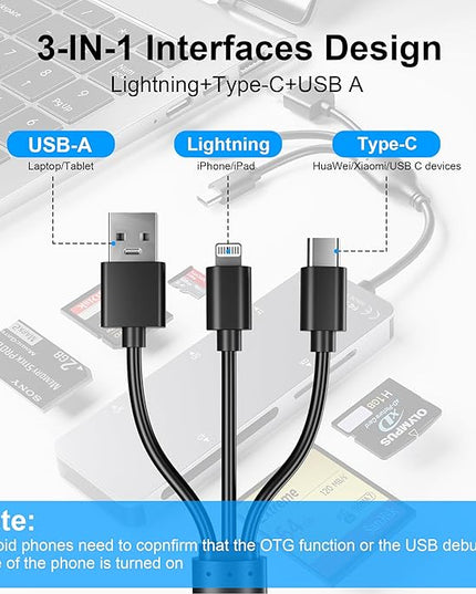 Memory Stick pro Duo Adapter 5-in-1 Multi Memory Card Reader Supports SD/TF/CF/MS/XD Picture Card for PC/USB-C/iPhone, Lightning+USB A+USB C Memory Stick pro Duo Reader for iPhone