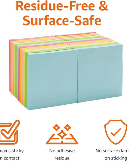 Amazon Basics Square Sticky Notes, Office Supplies for Desk, 3-x-3-inch, 24-Pack, Assorted Colors