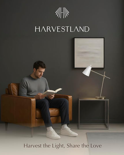 HarvestLand HaloBar Brass Desk Lamp Home Office – White Industrial Table Lamp with Solid Base for Office, Reading Lamps for Bedside Table, Study and Reading Task Lamp, Gifts for Adults