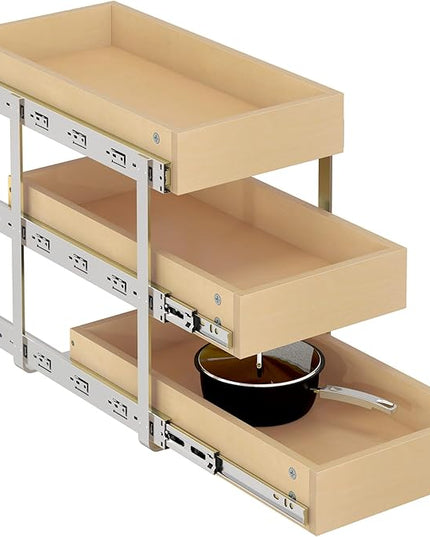 WelFurGeer 3-Tier Pull Out Cabinet Organizer with Soft Close, Heavy-Duty Slide Out Drawers for Cabinets, Pull Out Drawers for Cabinets, Bottom Mount Shelves for Kitchen, Pantry, Bathroom